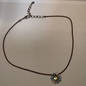 Leather chocker with gemstone flower pendant